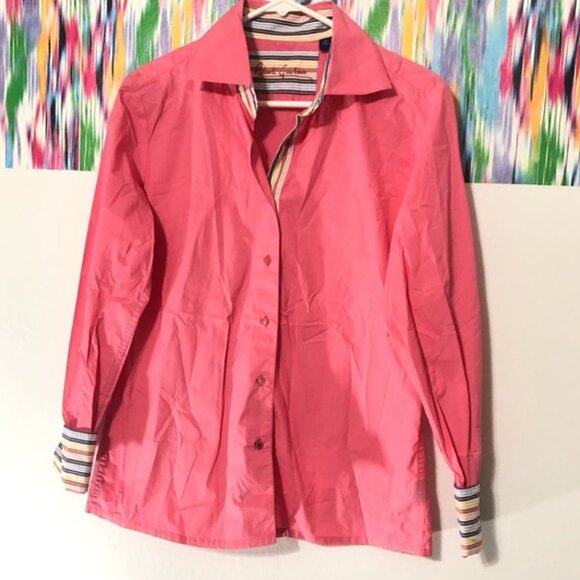 Robert Graham Tops - Robert Graham Pink Button Down Embroidery Striped Cuff Shirt Fits Cotton Ribbon